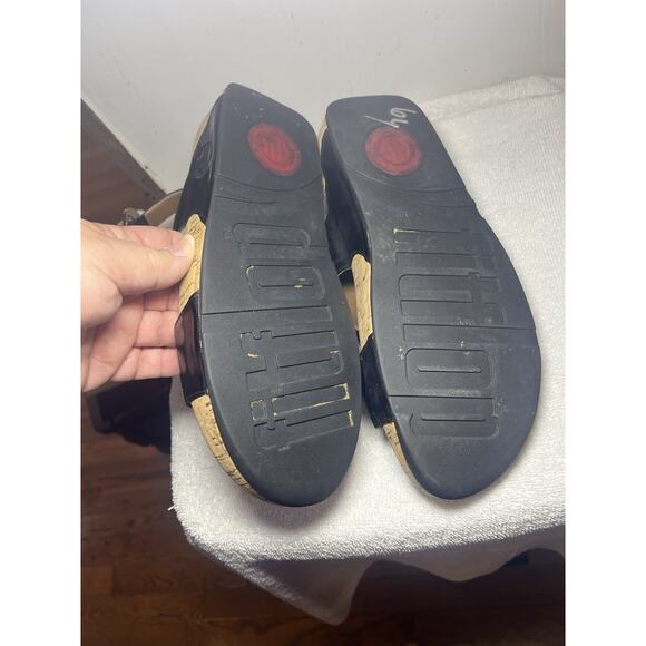 Fitflop Arena Sandal Women Sz 10 Black Patent Leather Ankle Strap Gladiator CorK - Picture 7 of 9